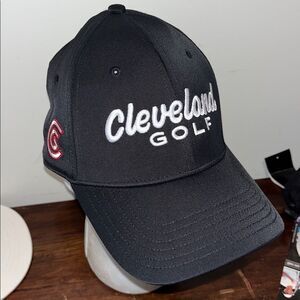 Cleveland Golf Black Script raised letter white baseball cap hat NWOT
